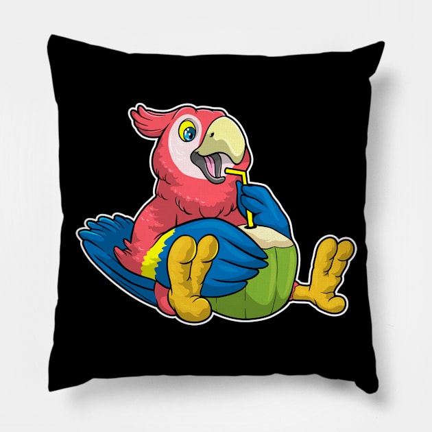 Parrot with Coconut & Drinking straw Pillow by Markus Schnabel