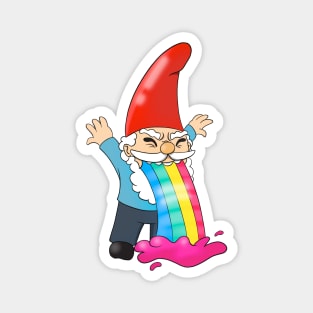 Gnome Vomiting Throwing Up Rainbow Funny Magnet