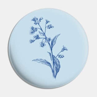 Forget-me-nots Blue Flower Botanical Illustration Pin