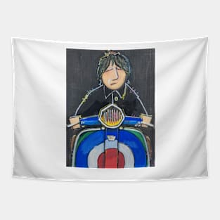 Retro Scooter, Classic Scooter, Scooterist, Scootering, Scooter Rider, Mod Art Tapestry