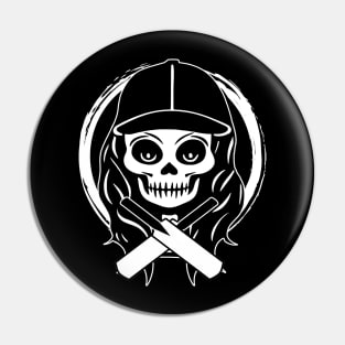 Female Cricketer Skull and Cricket Bats White Logo Pin