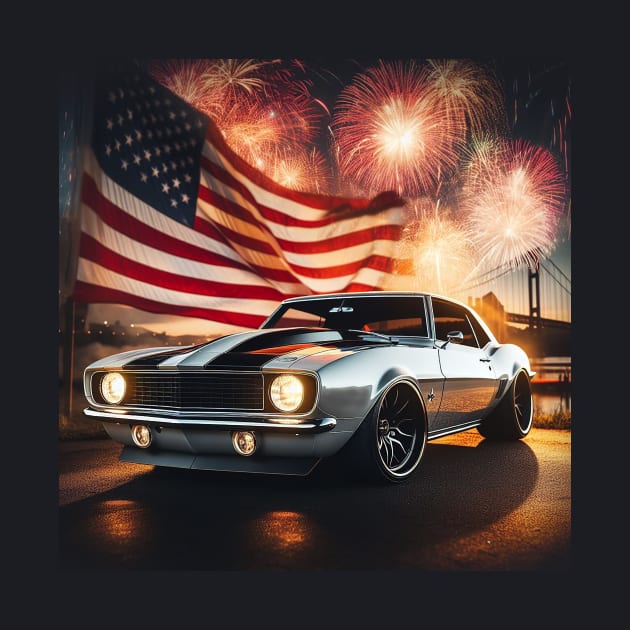 Classic Chevrolet Camaro and The American Flag by Gas Autos by GasAut0s