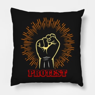 Male rising fist on a white background with wording Protest. Pillow