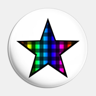 Rainbow and Black Buffalo Plaid Star Pin