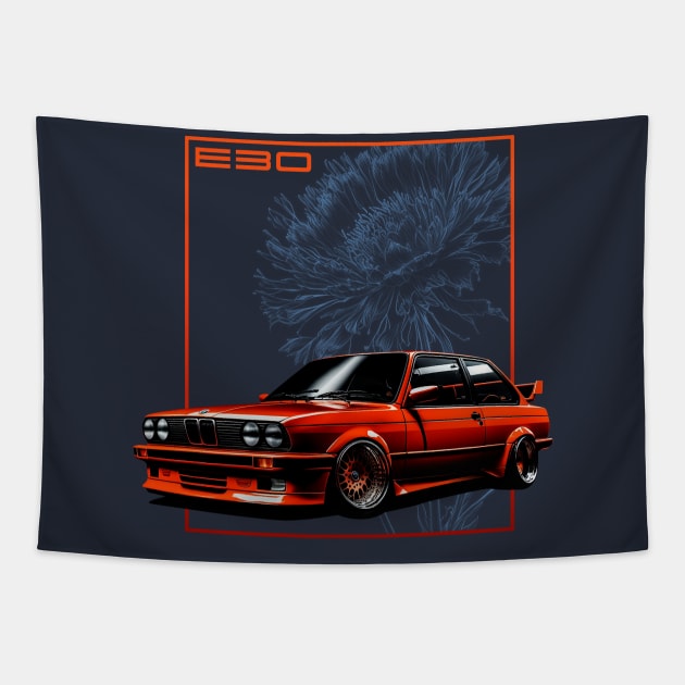 E30 Red-Orange Tapestry by Kid Relic