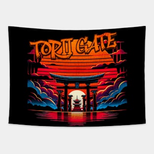 Meiji Shrine Torii Gate Sunset Graffiti Design Tapestry