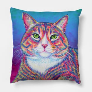 Colorful Brown and White Tabby Cat Pillow