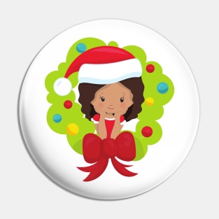 Christmas Girl, Latina Girl, Christmas Wreath Pin