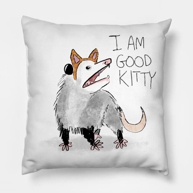 I AM GOOD KITTY Pillow by Hillopurkki