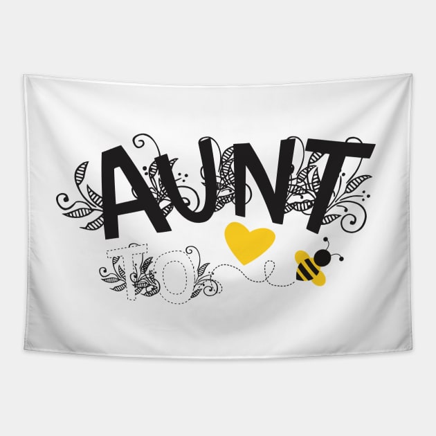 Aunt To Be | Modern Cute Black And White Floral Typography With Yellow Bee And Heart | New Baby Announcement Tapestry by ZAZIZU