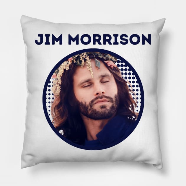 jim morrison || blue flowers Pillow by claudia awes