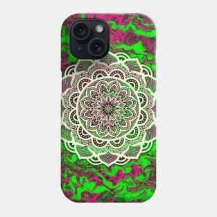 Flower Mandala on Abstract Green and Pink Background Phone Case