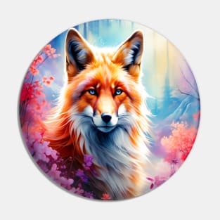 Red Fox with Flowers and Forests Pin