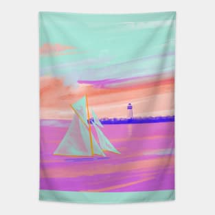 Sailing into the sunset Tapestry