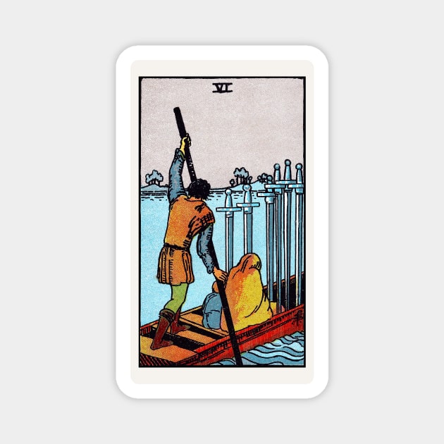 Card #55 - Six Of Swords - Rider Waite Smith Tarot Magnet by RetroFitted