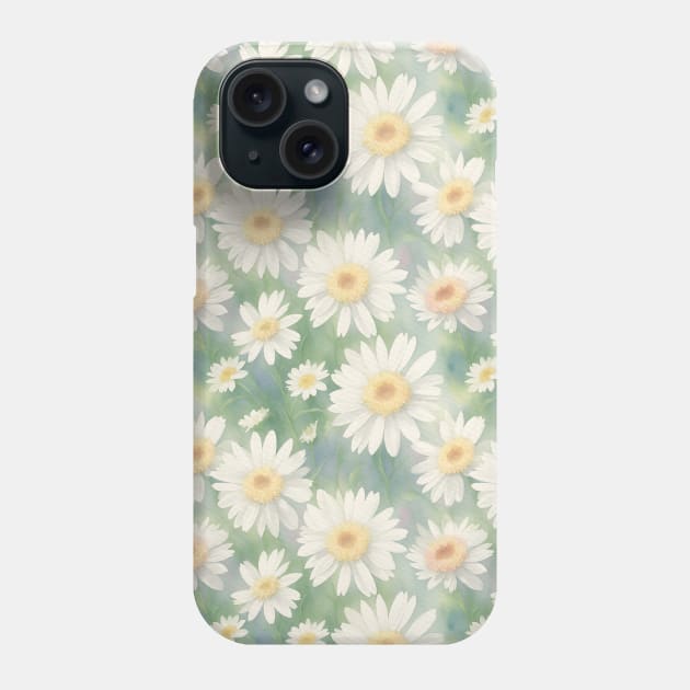 Watercolor Green Background With Big White Daisy Phone Case by Victoria's Store