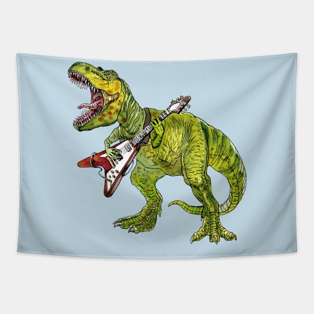 T-Rex Guitarist Tapestry by WorldDinosaurs