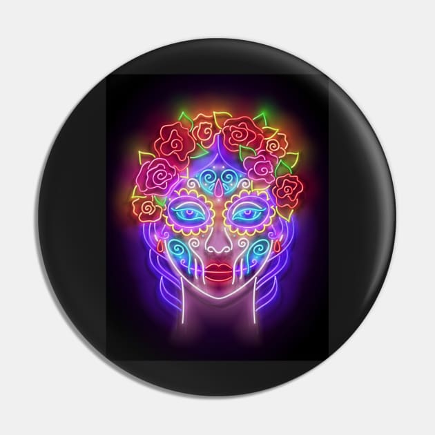 Catrina Calavera Neon 3d Illustration Pin by lissantee