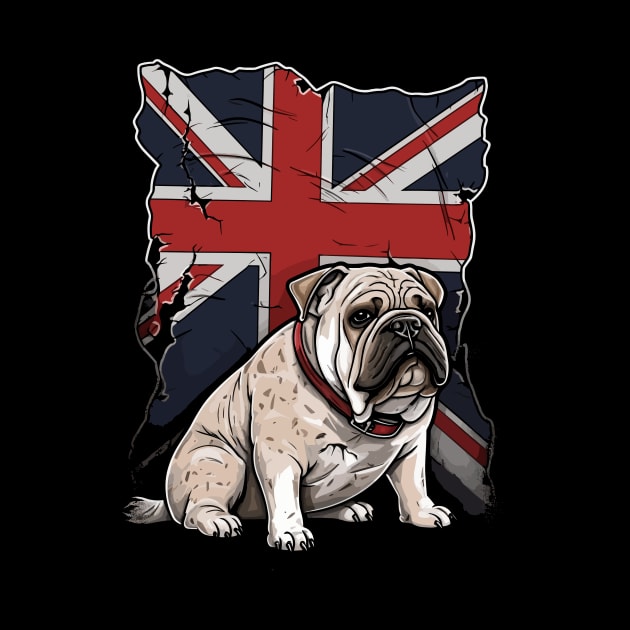 British Bulldog and Flag Cartoon - Patriotic Pet Design by TeeTrendz