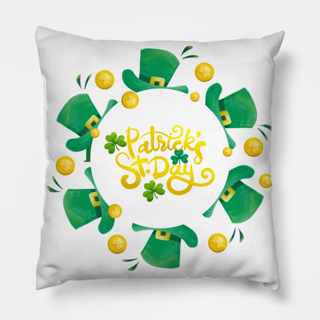 funny hat patrick's day round border Pillow by dyazagita