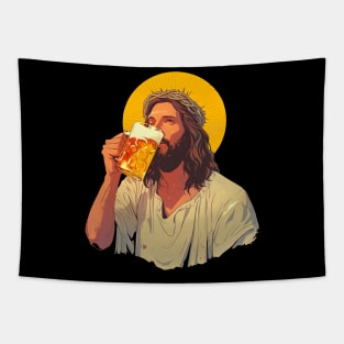 Beer with Jesus Funny Parody Tapestry