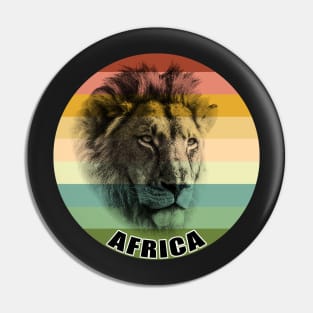 Male Lion Face Close-up on Vintage Retro Africa Sunset Pin