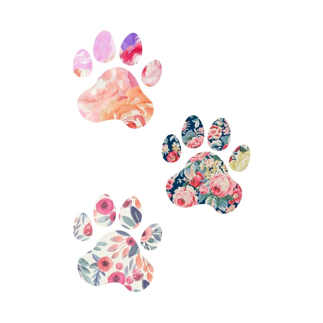 Floral Paw Print Trio by annmariestowe