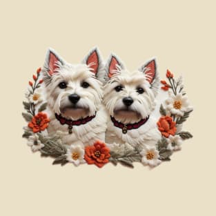 West Highland White Terrier Embroidery Style T-Shirt