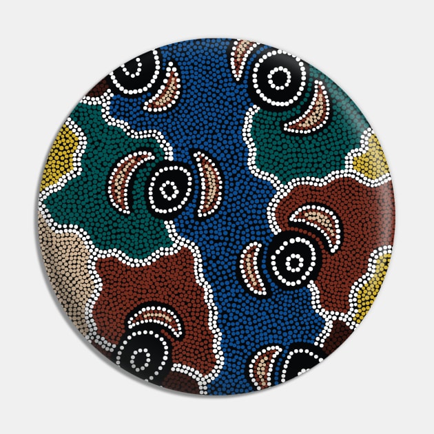 Aboriginal Art - Riverside Dreaming Pin by hogartharts