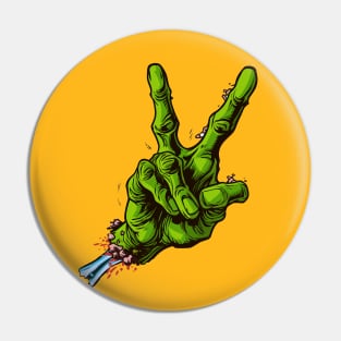 Zombie Hand Giving Peace Sign Pin