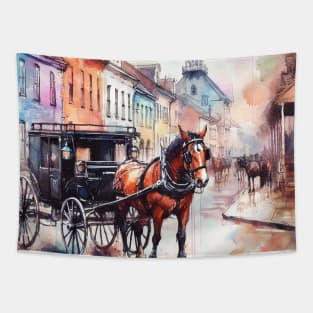 Artist illustration of an idealist town from the horse and buggy days. Tapestry