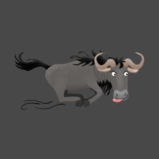 Funny wildebeest running cartoon illustration T-Shirt