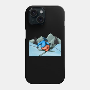 Ski jumper with Skis Mountains and Trees Phone Case