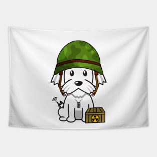 Funny white dog is a soldier Tapestry