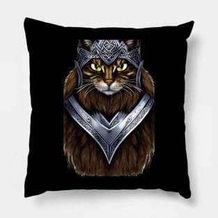 Viking Cat in Armour Pillow