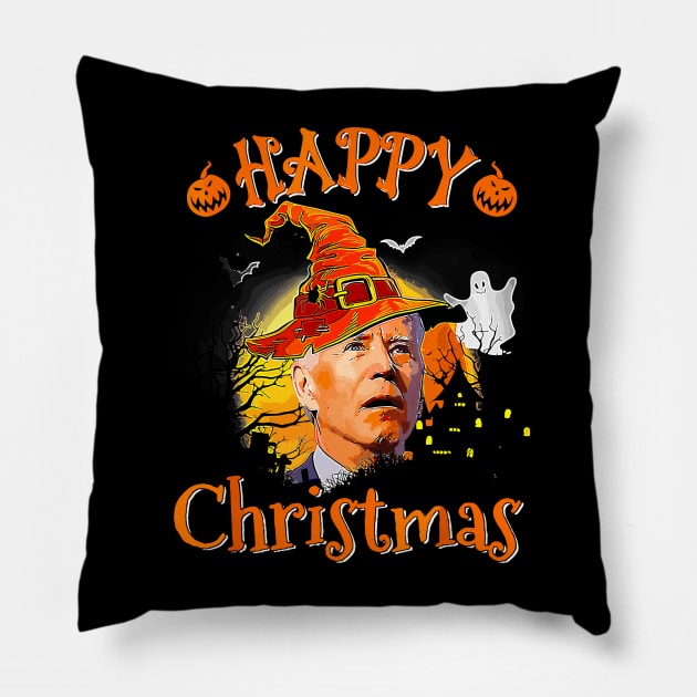 Happy Christmas Joe Biden Confused Pumpkin Halloween Spooky Pillow by StarMa