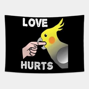 Love Hurts Cockatiel Male Parrot Biting Tapestry