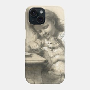 Girl Feeding a Cat by Fritz Zuber-Buhler Phone Case