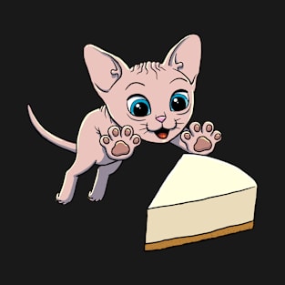 Sphynx Cat excited to eat Cheese Cake T-Shirt