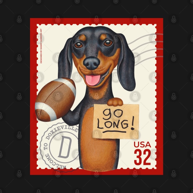 Funny dachshund with football ready to go long by Danny Gordon Art
