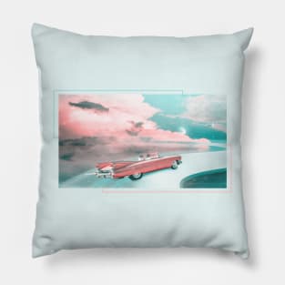 Retro Vintage Care Driving Through the Clouds Pillow