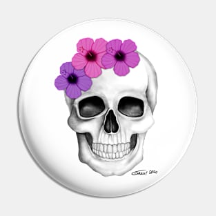 Skull With Flowers (On White Background) Pin