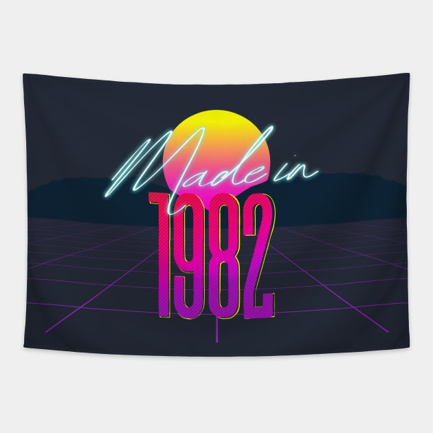 Made In 1982 ∆∆∆ VHS Retro 80s Outrun Birthday Design Tapestry by DankFutura