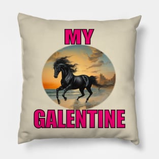 My galentine black horse on the beach Pillow