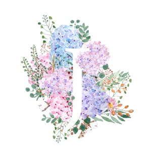 botanical monogram alphabet J hydrangea flowers T-Shirt