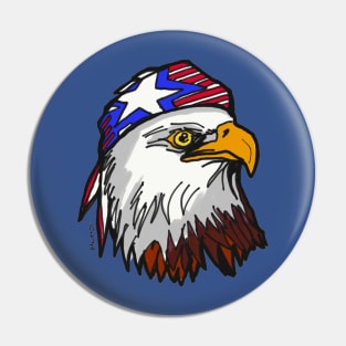 American Bald Eagle with USA Bandana Celebrating July 4 Independence Day Pin