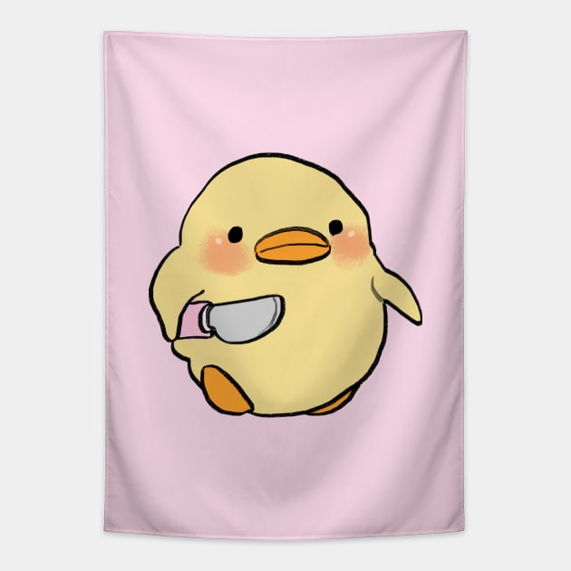 small chick with a knife meme Tapestry by mudwizard