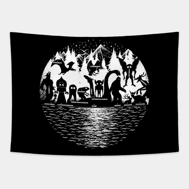 Cryptid Creatures Tapestry by Tesszero