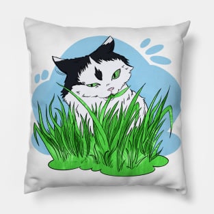 waffle the cat in green grass Pillow