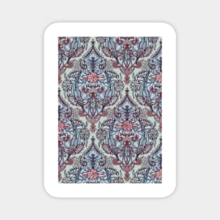 Botanical Moroccan Doodle Pattern in Navy Blue, Red & Grey Magnet